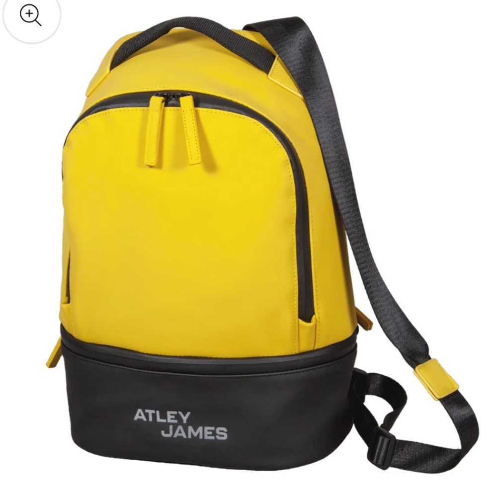 Atley James NWT Bradshaw Backpack Waterproof Adjustable Yellow Black Lap Top Bag